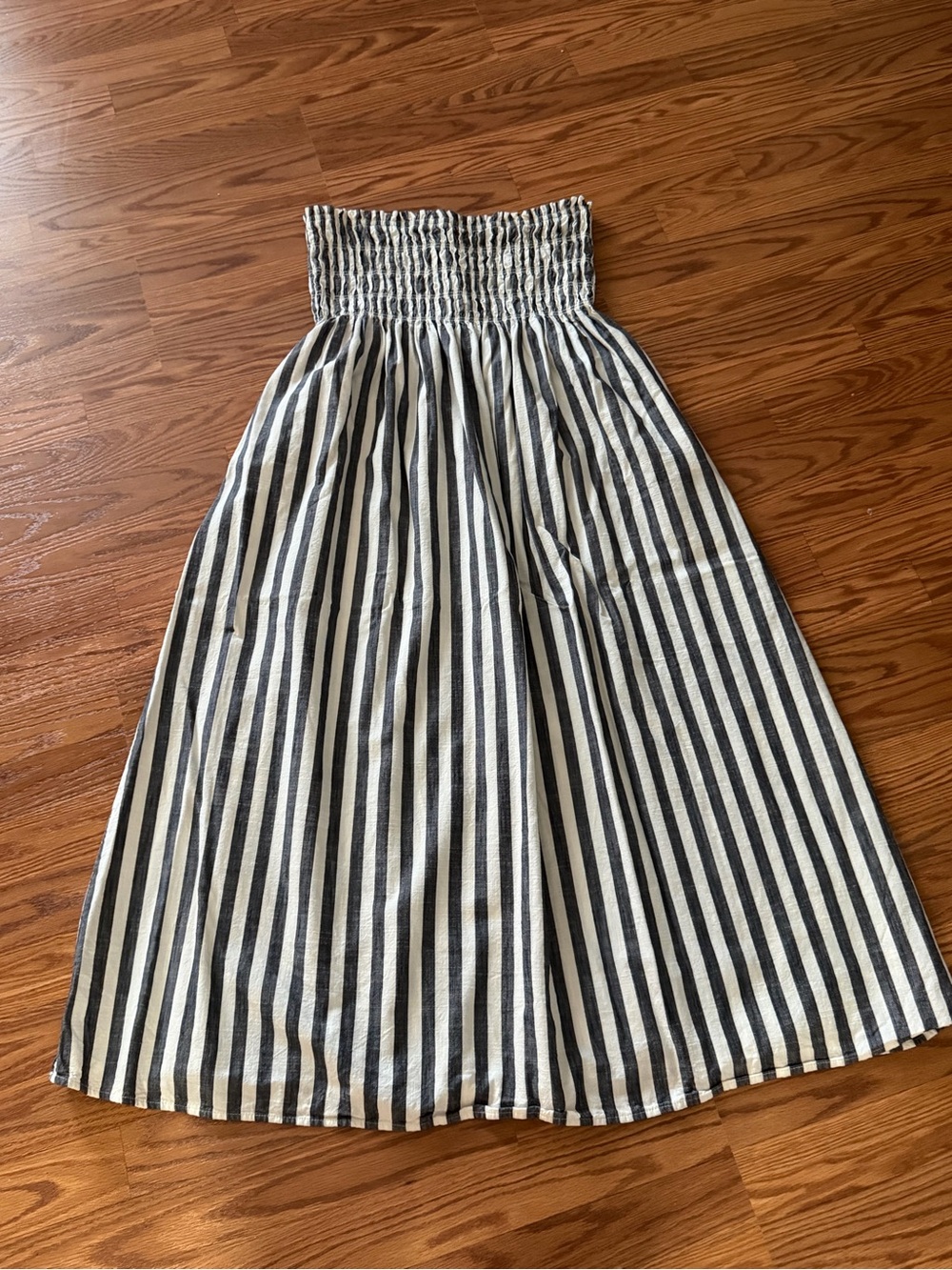 Striped Smocked Waist Maxi dress - Black and White